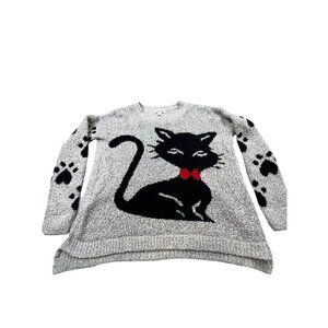 Black Cat Knit Sweater By Poof Excellence - Womens Small Acrylic/Polyester Blend
